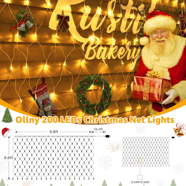 Nätljus utomhus nätljus IP67 vattentät, 200LED 9,8x6,6ft varmvit julnätljus, anslutningsbar fjärrkontroll 8 lägen trädgårdsljus för IP67