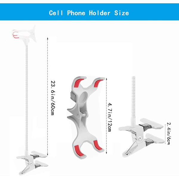 Svanehals Telefonholder, Lat Brakett, Mobiltelefonholder Stativ for Seng Fleksibel Arm Justerbar Mobiltelefon Feste Klemme på Skrivebord Sengeramme Kompatibel med
