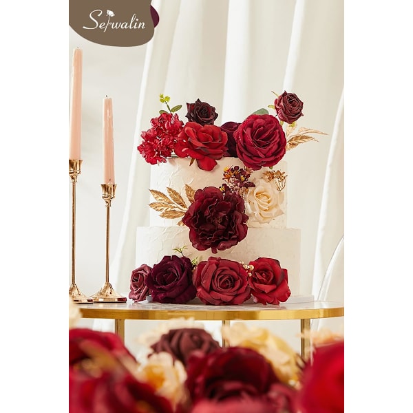 Konstgjorda blommor Bourgogne Rosa blommor Falska bröllopsblommor Tårtblommor för