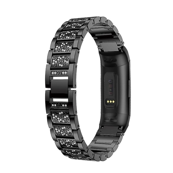 Diamantbesatt massivt armband i rostfritt stål för Fitbit Charge 3 SYW Black