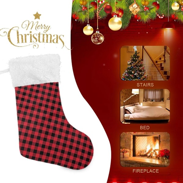 Julklapp, personliga julklappsstrumpor 2-pack röd svart buffelrutig 45,7 cm julstrumpor hängande ornament spis för träddekoration