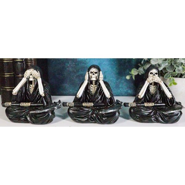 Ebros Gave Gotisk Alkymi Nekromanti Magi Se Høre Tale Intet Ondt Siddende Grim Reaper Skelet Figurer Sæt af 3     Dekor Benhus Kirkegård