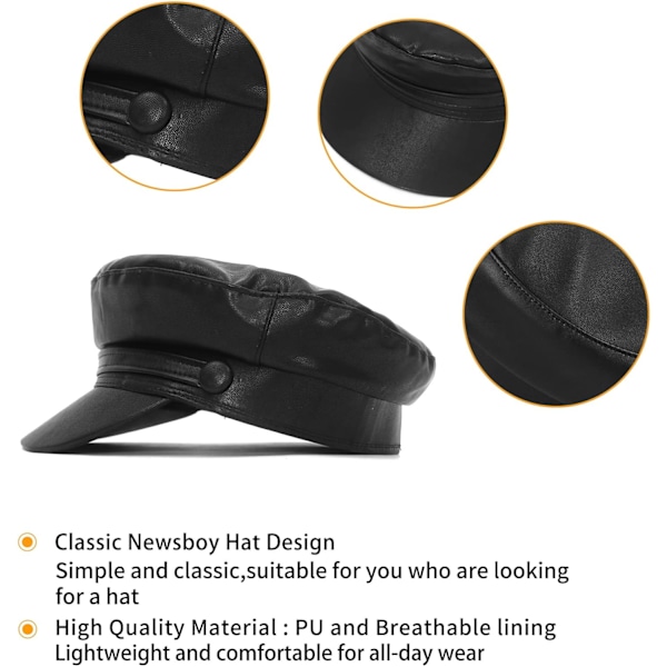 Kvinnors Fashion Newsboy Cap PU Läder Sailor Fiddler Bakerboy Flat Gatsby Visor