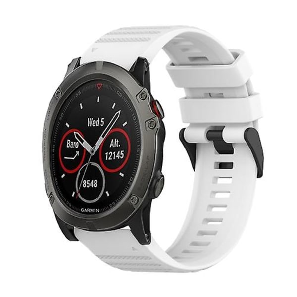 For Garmin Fenix 5x Plus 26mm Horisontal Tekstur Silikone Rem Med Fjernelsesværktøj CJF White