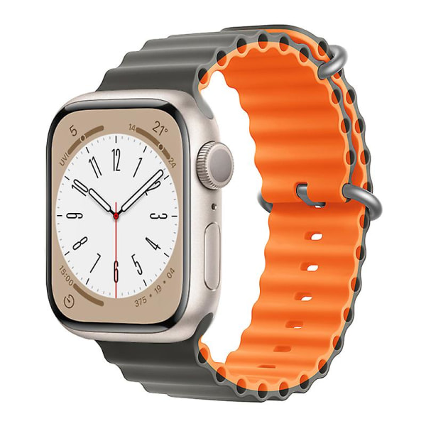 Ocean Armband för Apple Watch Band 44mm 40mm 45mm 41mm 49mm 42mm 38mm Smartwatch Silikon Armband Iwatch Ultra Serie 7 6 3 Se 8 Grey-orange 38 40 41mm