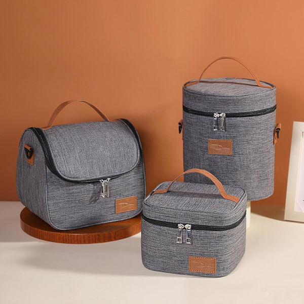 Lunchväska isolerad lunchlåda kan användas för arbete resor utomhus stor kapacitet lunchväska tjock aluminiumfolie isolerad lunchlåda Light gray Square style