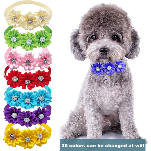 20 st jul hundhalsband rosett blomma med diamantkristall, justerbar valp hund jul krage rosetter husdjur krage slips katt flugor för