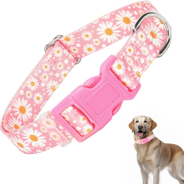 Flickhalsband för flickhund med prästkragar, sött rosa hundhalsband för valp, justerbart mjukt och hållbart hundhalsband för XS små medelstora stora hundar (S) D12