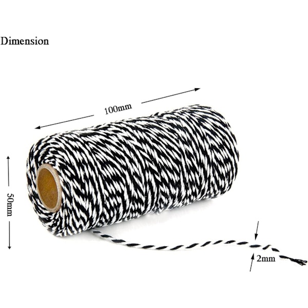 Baker Twine String för hantverk, 200M/656 fot svart och vit snöre, bomullssnöre