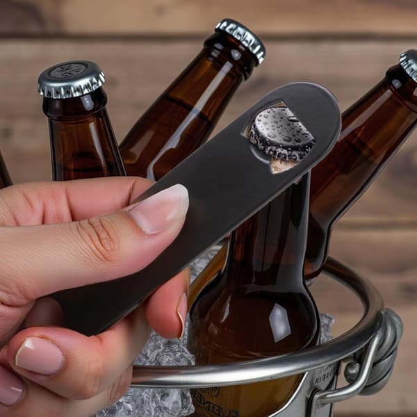 wxsp 2-delt flaskeåbner, sort, flaskeåbner, rustfrit stålhjælpemiddel, 12 cm flad ølåbner, flaskeåbner, bartender, ølflaskeåbner til