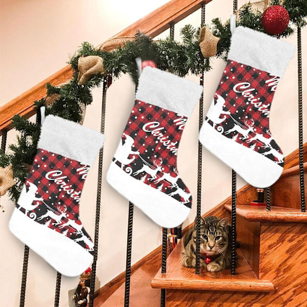 Jule-Strømpe, Personlige Jule-Strømper 2-pakning Julemand Snefnug Rød Sort Buffalo Plaid 45,7 cm Jule-Strømper Hængende