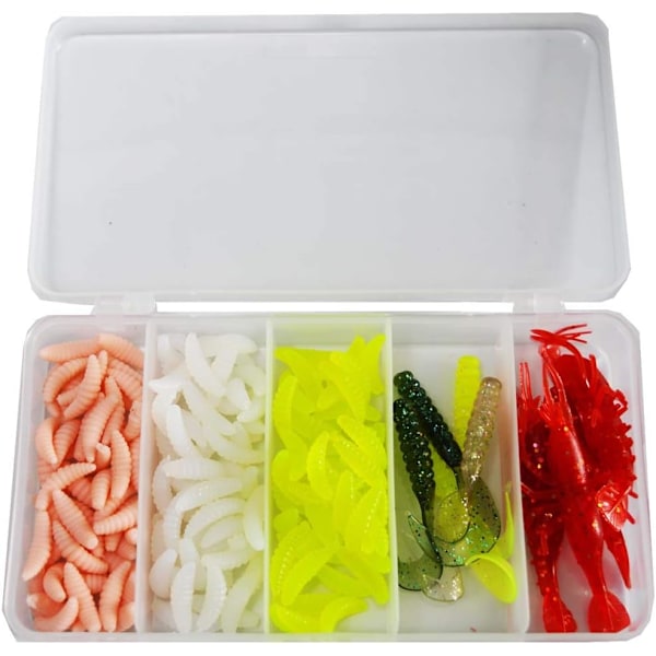 Fiske lokke maggots, fiske myke lokke assorterte farger 155stk m/