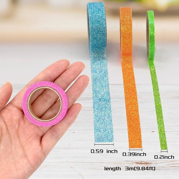 Glitter Washi Tape Set, 30 rullar 3 storlekar färgad maskeringstejp för