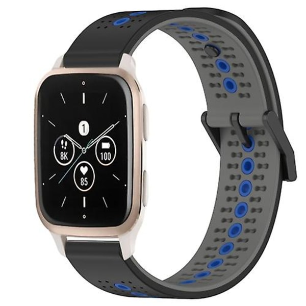For Garmin Forerunner Sq2 Music 20mm Trefarvet Åndbar Silikone Urrem DJO Black-Grey-Blue