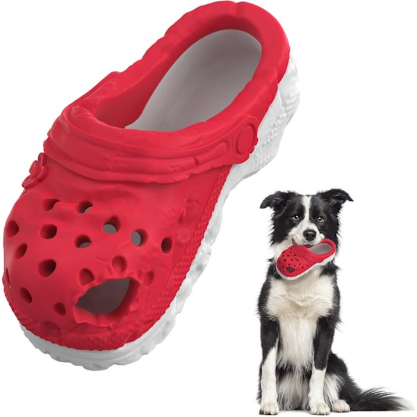 Oförstörbara Hundleksaker - 2-i-1 Toffelliknande Tuggleksak & Interaktiv Godisleksak (Scarlet Red, Medium)