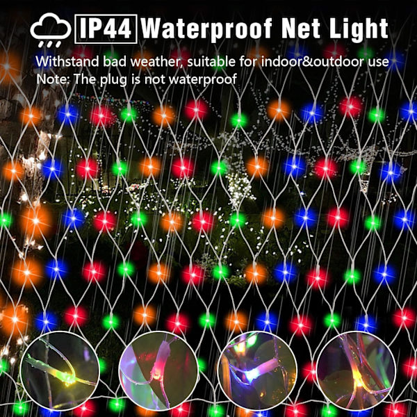 (Ny) Utomhus julbelysning, 12x5Ft stort nätljus, 360 LED Chrsitmas nätljus, 8 ljuslägen utomhus dekorationsljus för