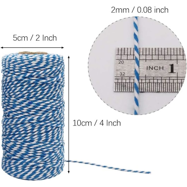 Bomullsbakergarn, 984 fot 2 mm stripet bomullstråd for baking, gave