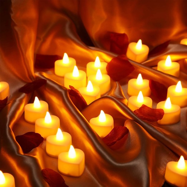 Rosenblad för romantisk kväll - Set med flamlösa ljus och konstgjorda kronblad (gul)