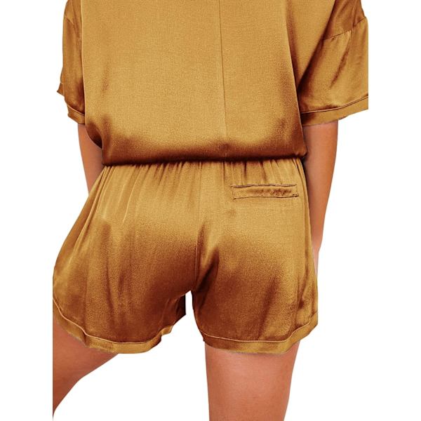 Kvindernes Satin Silke Pyjamas Sæt Kortærmet T-shirt Med Shorts Sæt PJ