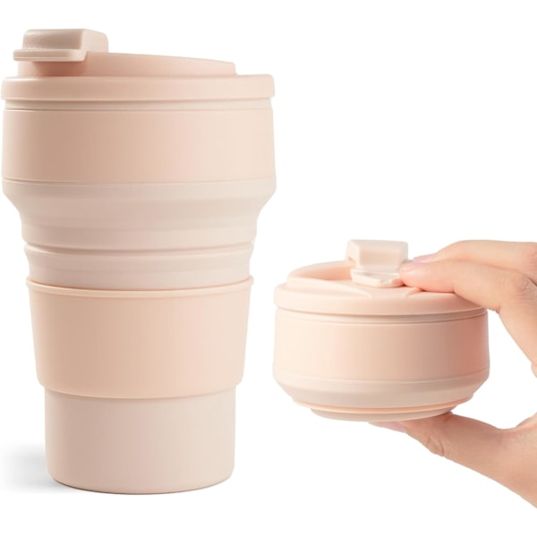 Sammenklappelig Silikone Rejsekrus - 355 ml Lækagesikker til Varme/Kolde Drikke, Camping, Vandring | BPA-fri (Pink)
