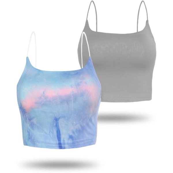 Enkel Solid Cami Spaghetti Dobbellagers Crop Linne for Kvinner