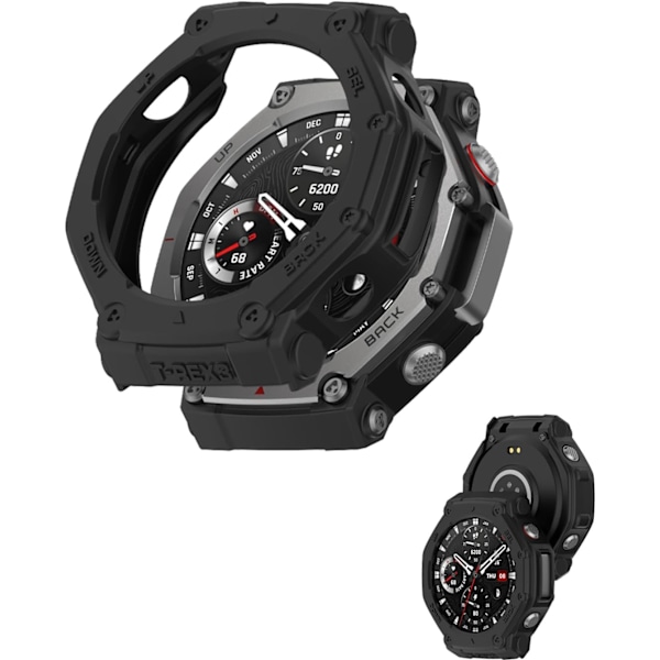 Etui til Amazfit T-Rex 3, TPU Beskyttelsescover, Let at installere, Faldbestandigt, Ridsefast, Beskyttelsesetui til Amazfit T-Rex 3 Smartwatch (Sort) Sort