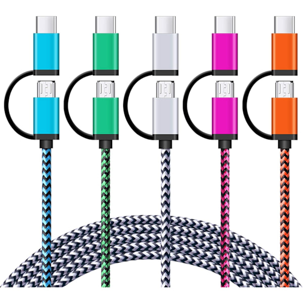 USB Type C-kabel 5-pak 6 fot USB C 2-i-1-kabel [Micro USB og Type C]