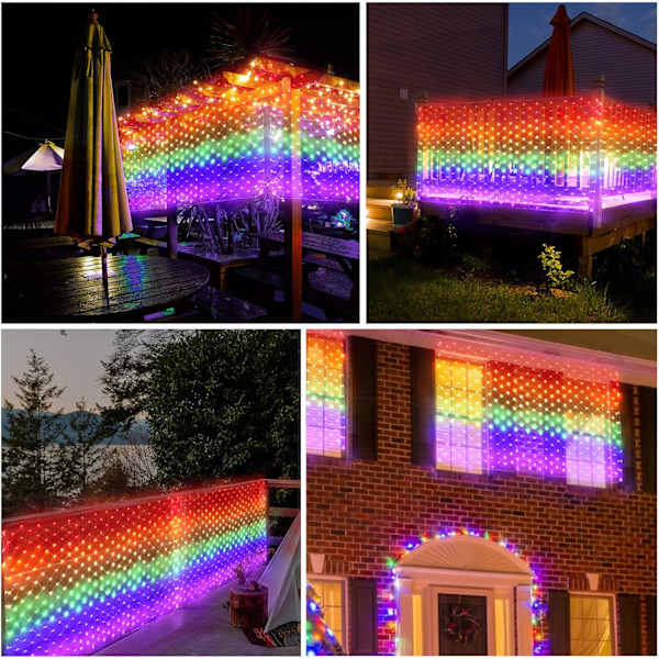 384 LED Pride-flagglys, 6,6 fot x 3,3 fot, utendørs regnbuedekorasjonslys, 8 moduser, lavt energiforbruk, IP44 vanntett, for hagejul