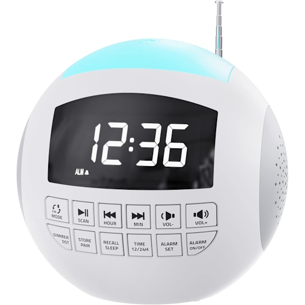 Klockradio, Bluetooth-väckarklockradio, dubbel väckarklocka med USB-laddare, 7-färgs nattlampa, 12/24H, DST, 5 justerbar volym, dimmer för
