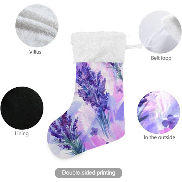 Julklapp, personliga julklappsstrumpor 2-pack Lila Lavendel Fjäril Blomma 45,7 cm Julstrumpor Hängande Ornament Eldstad för