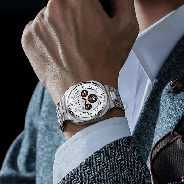 Ingen mellemrum-remme til   Galaxy Watch Ultra 47mm (2024), massive rustfrie stål-forretningsmetalremme til   Galaxy Watch Ultra 47mm mænd 2-pak sølv  2