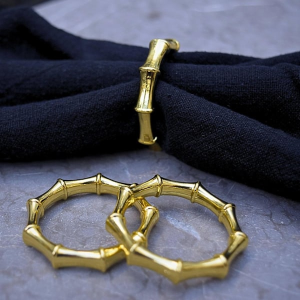 12 stk. Servietringe (Guld Bambus) - Elegant Børstet Metal Lysende Simpel Moderne