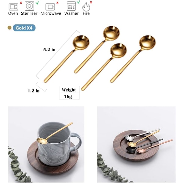 Espressoskjeer 18/8 rustfritt stål 4-delt Vogue Mini Teaspoons sett