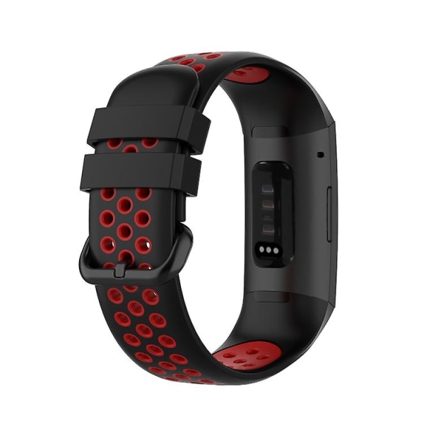 Tvåfärgat silikonersättningsarmband för Fitbit Charge 4 / Charge 3 Se Watch Button Black Red