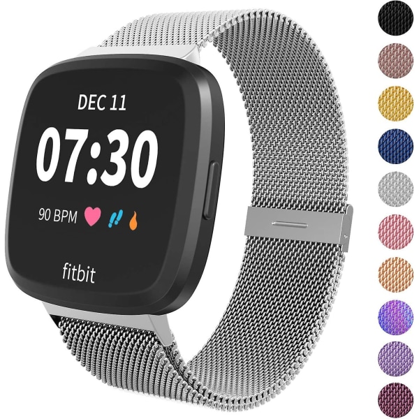 Metal Justerbar Udskiftnings Rem Armbånd Magnetiske Remme Kompatibel Med Fitbit Versa/versa 2/versa Lite/se, Multi-farve Silver Small