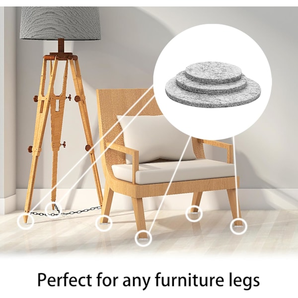 Möbeldynor, 350 st Premium Möbelfilt Dynor för Golv, Anti-Scratch Filt Dynor för Golvskydd, med 50 Stötfångare för Skåp (Grå)