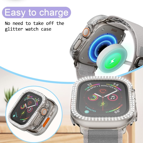 Kimallekuori Apple Watch 49mm Ultra 2/Ultra -näytönsuojalle, Naisten Glitter Kristallitimantti Naarmuuntumaton Kokonaisvaltainen Suojapuskurikotelo