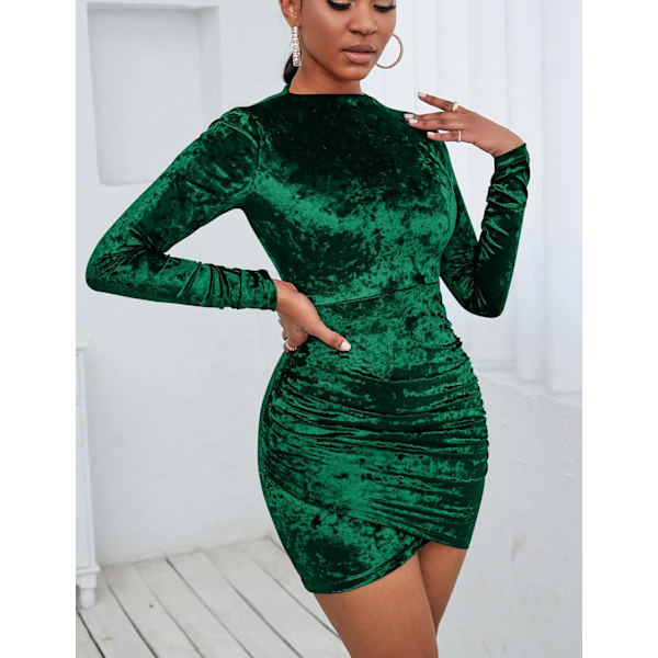 Kvinners Sexy Wrap Bodycon Langærmet Ruched Fløyel Minikjoler for Cocktailfest