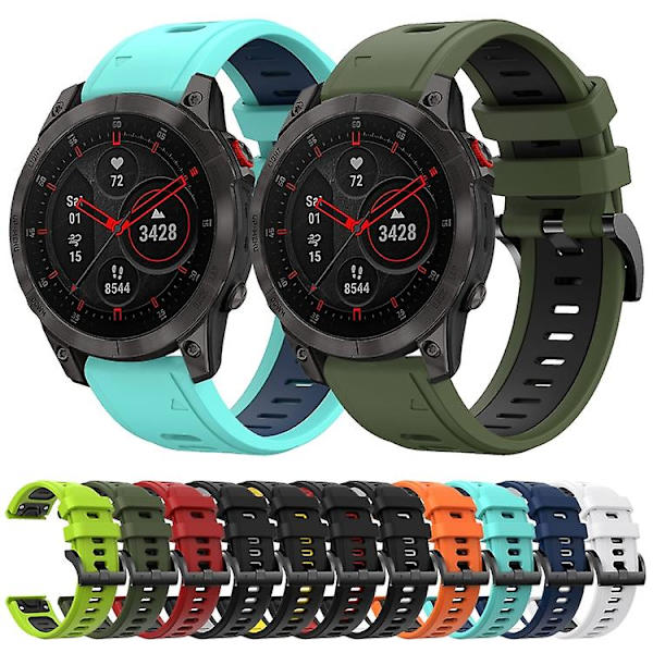 För Garmin Epix Gen 2 22mm Tvåfärgad Sports Silikon Watch Band DLU Midnight Blue - White