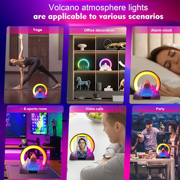 Vækkeur med solopgangslys, Bluetooth-højttaler, trådløs oplader, hvid støjmaskine, APP-styring, atmosfærisk lampe, nattelys til soveværelse, kollegieværelse