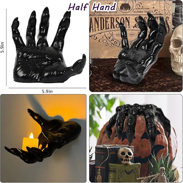 Halloween-dekorationer inomhus/utomhus, 3-pack väggmonterade läskiga händer med tända ljus, livstora skräckhänder för väggdekoration