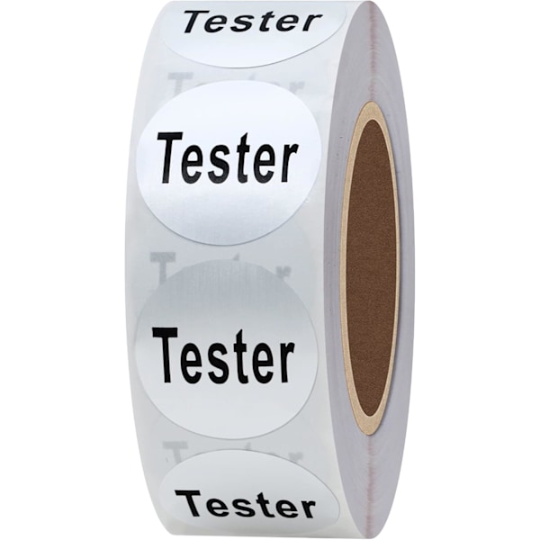 Tydelige kosmetiske testetiketter - 20 mm runde totalt 500 per rulle (sølv)