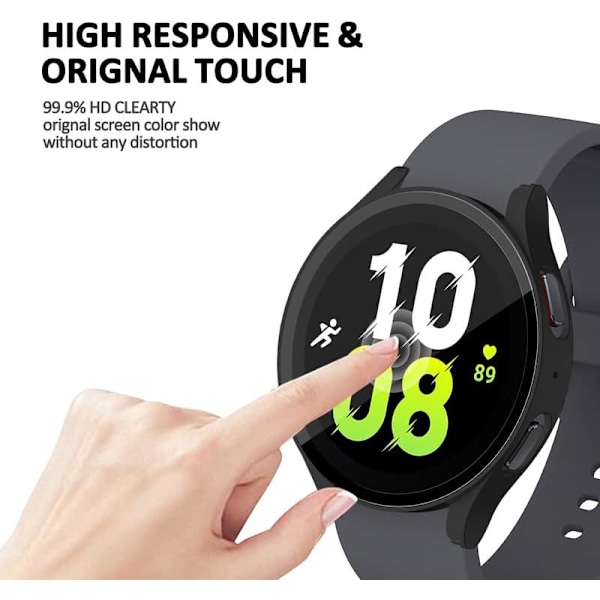 Etui til Galaxy Watch 5 40mm, Mat PC Beskyttende Ur Cover med Indbygget Hærdet Glas Skærmbeskytter, SmartWatch Tilbehør, Sort, 40mm Bl