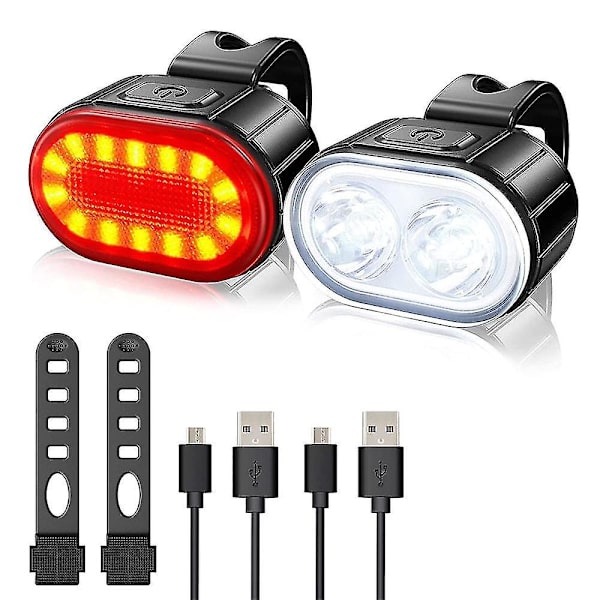 Sett, fremre og bakre sykkellys USB oppladbart vanntett, kraftig LED-sykkellys, med sykkelklokke, lamper for Mtb Electric Scooter Camp