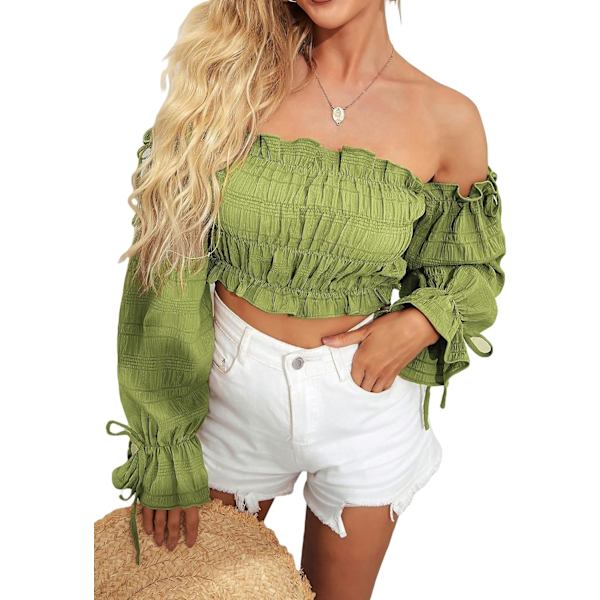 Kvinners Off Shoulder Puffy Sleeve Korsett T-skjorter Blomstertrykt Mønster Lang