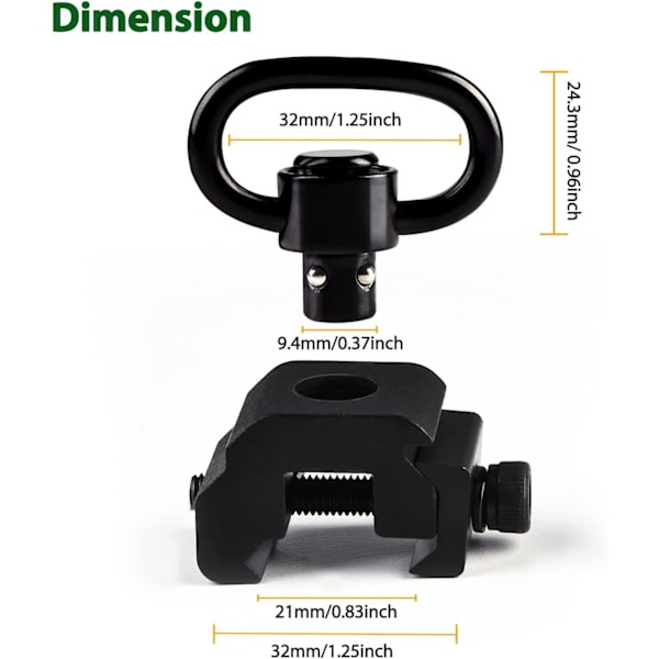 Picatinny Slingfäste 2PCS - 360° Rotationsfäste för 2-punktsrem