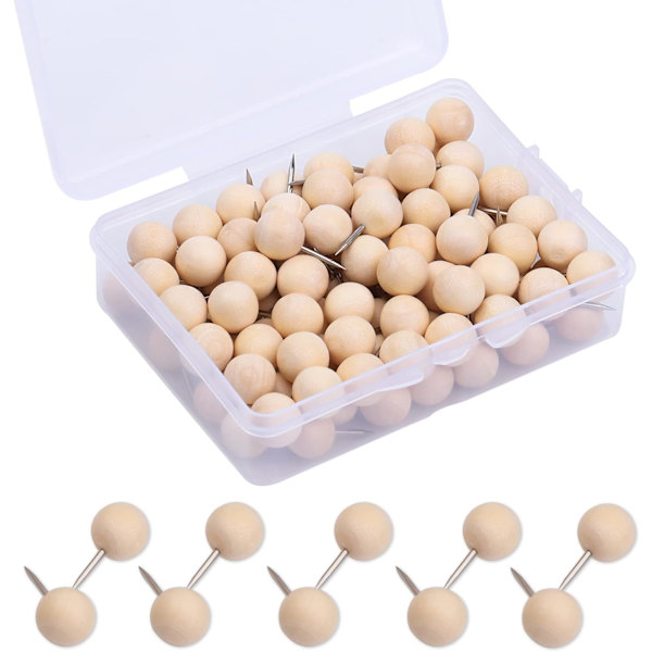 Trä Push Pins Tumtacks - för korktavlor, kalendrar och mer (100 st)