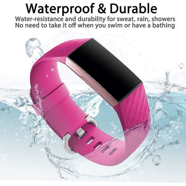 Vattentät ersättningsklockarmband Fitness Sport Band Armband Kompatibel med Fitbit Charge 4 / Fitbit Charge 3 Se- Flerfärgad Hot Pink Large