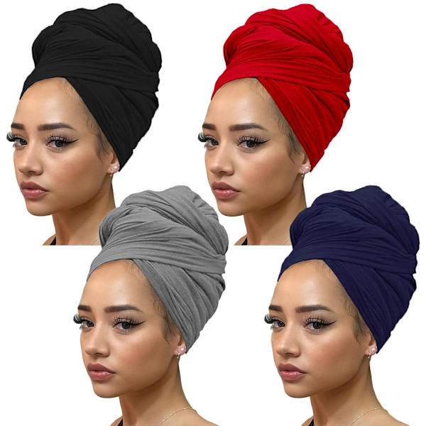 4 delar Stretch Turbans Sticka Head Wrap Urban för kvinnor