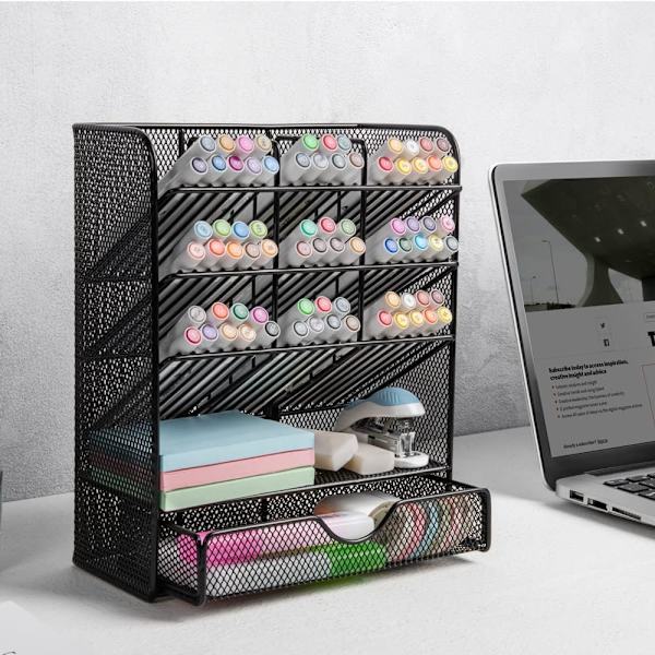 Metl n Orgnizer, ncil Holder for Desk, Desk Orgnizer wi Drwer for hool, Home, rt Supplies (Blck) Blck Black